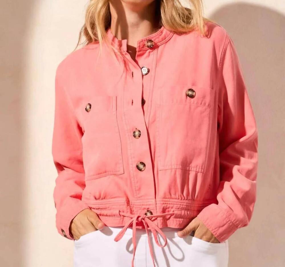 NEW TRIBAL women's drawcord button front jacket in coral sky